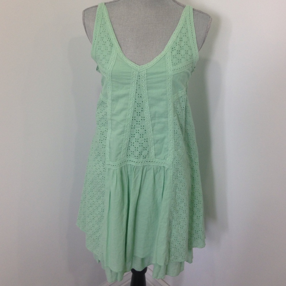 Free People Vintage Sundress New S  Lace Embrpidered Green